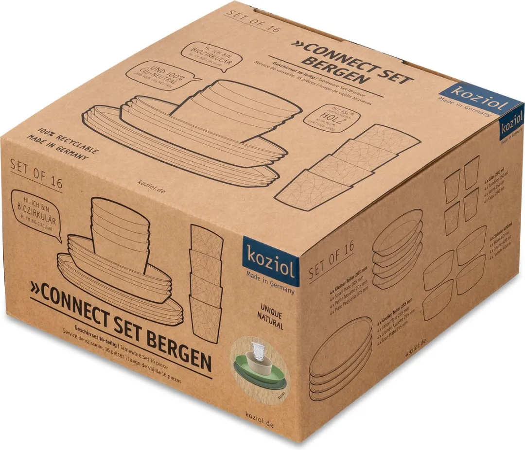 Koziol Bergen Serviesset 16-delig - 250ml - Groen/Beige/Grijs/Transparant