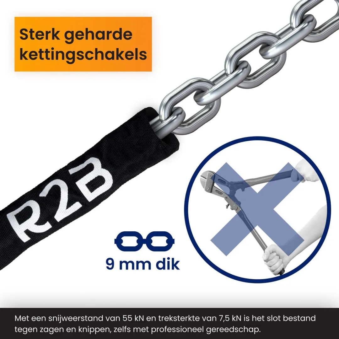R2B ART 2 Kettingslot 100cm - 2 Sleutels - Zwart
