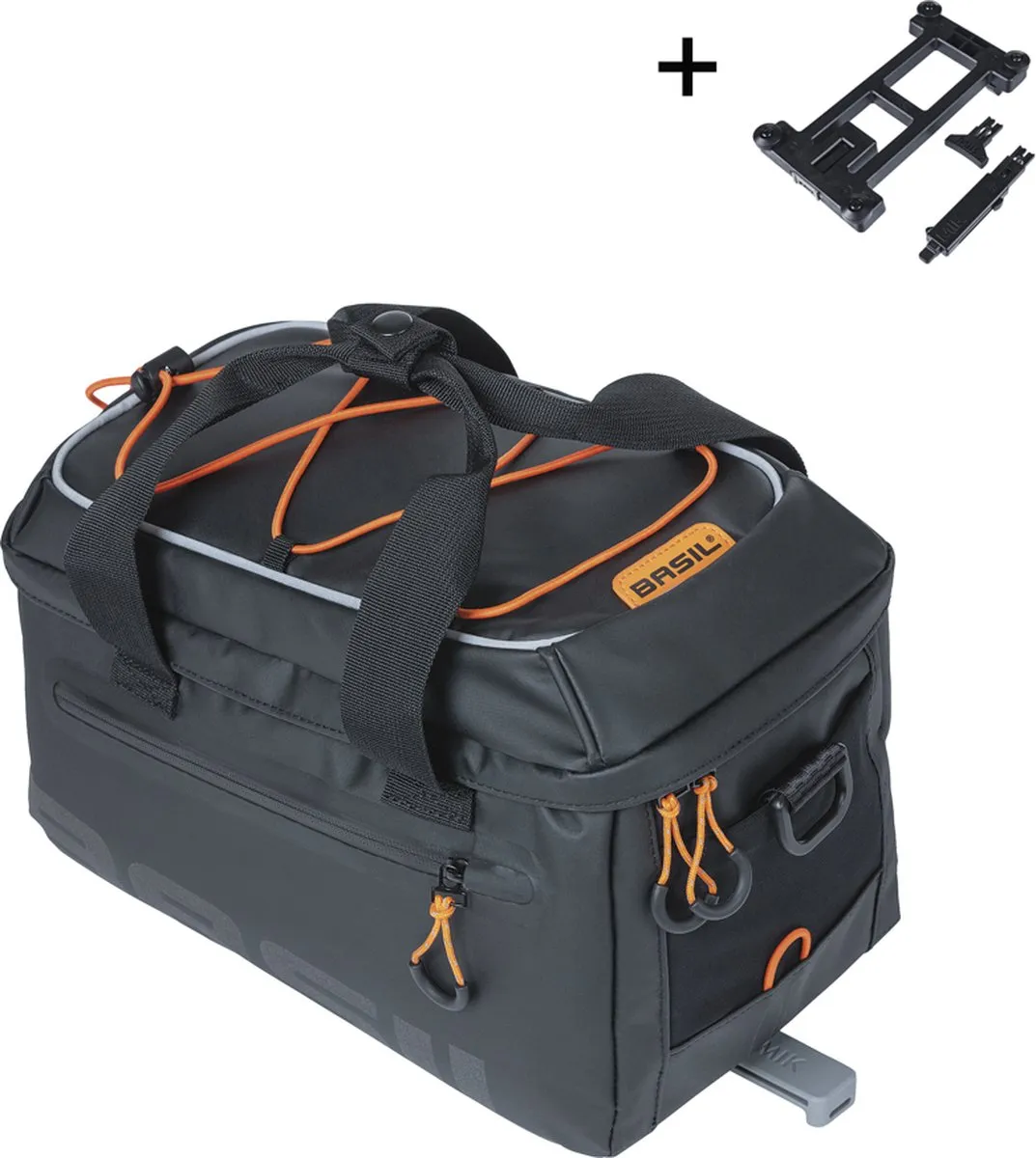 Basil Miles Tarpaulin Waterdichte Bagagedrager 7L - MIK Adapter - Zwart/Oranje