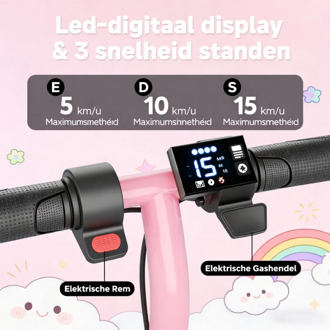 Stay-on Ladped Roze Elektrische Kinderstep 15 km/h - Roze