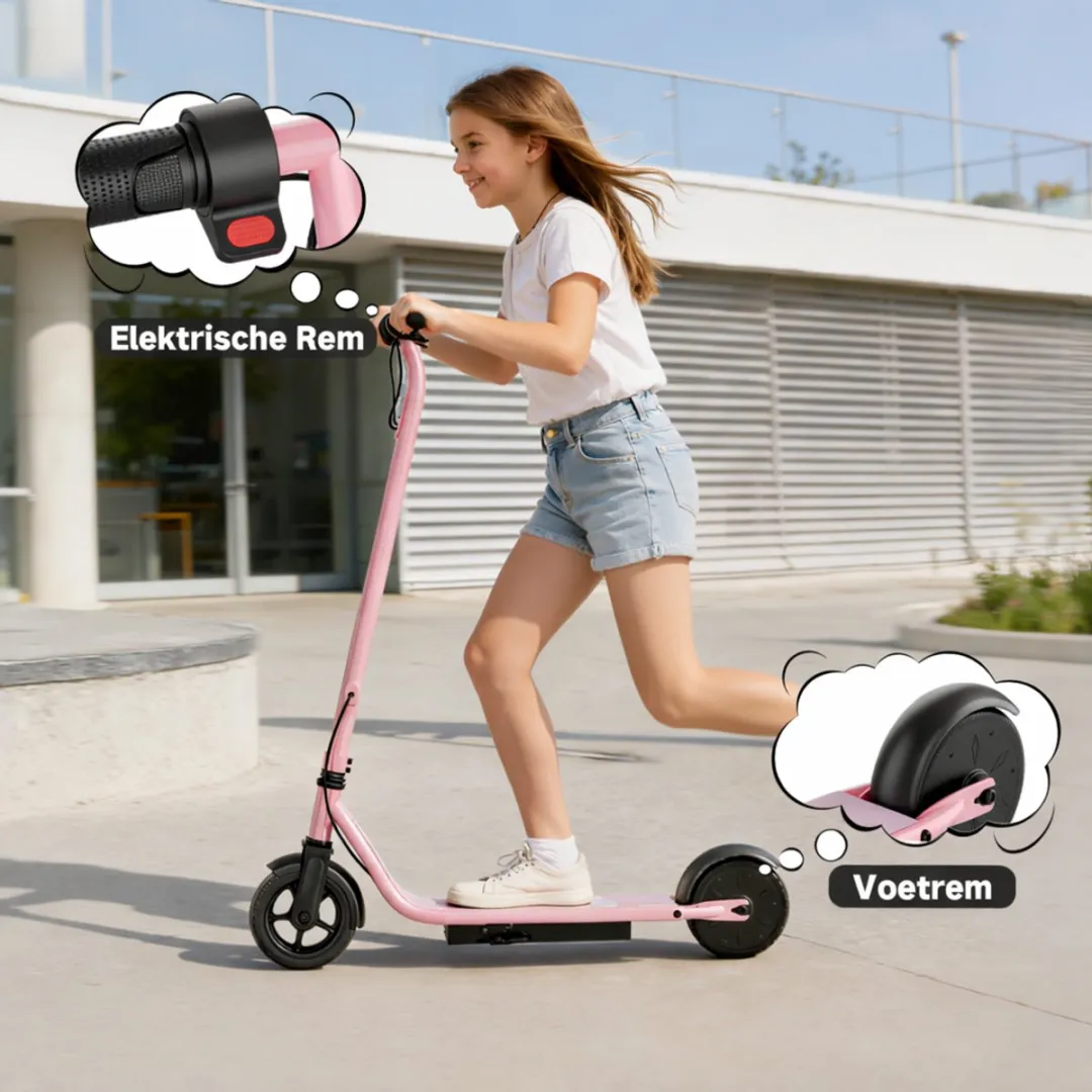 Stay-on Ladped Roze Elektrische Kinderstep 15 km/h - Roze