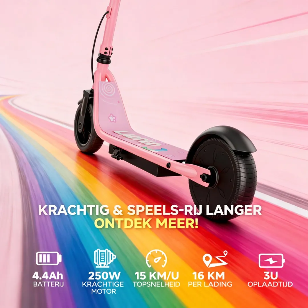 Stay-on Ladped Roze Elektrische Kinderstep 15 km/h - Roze
