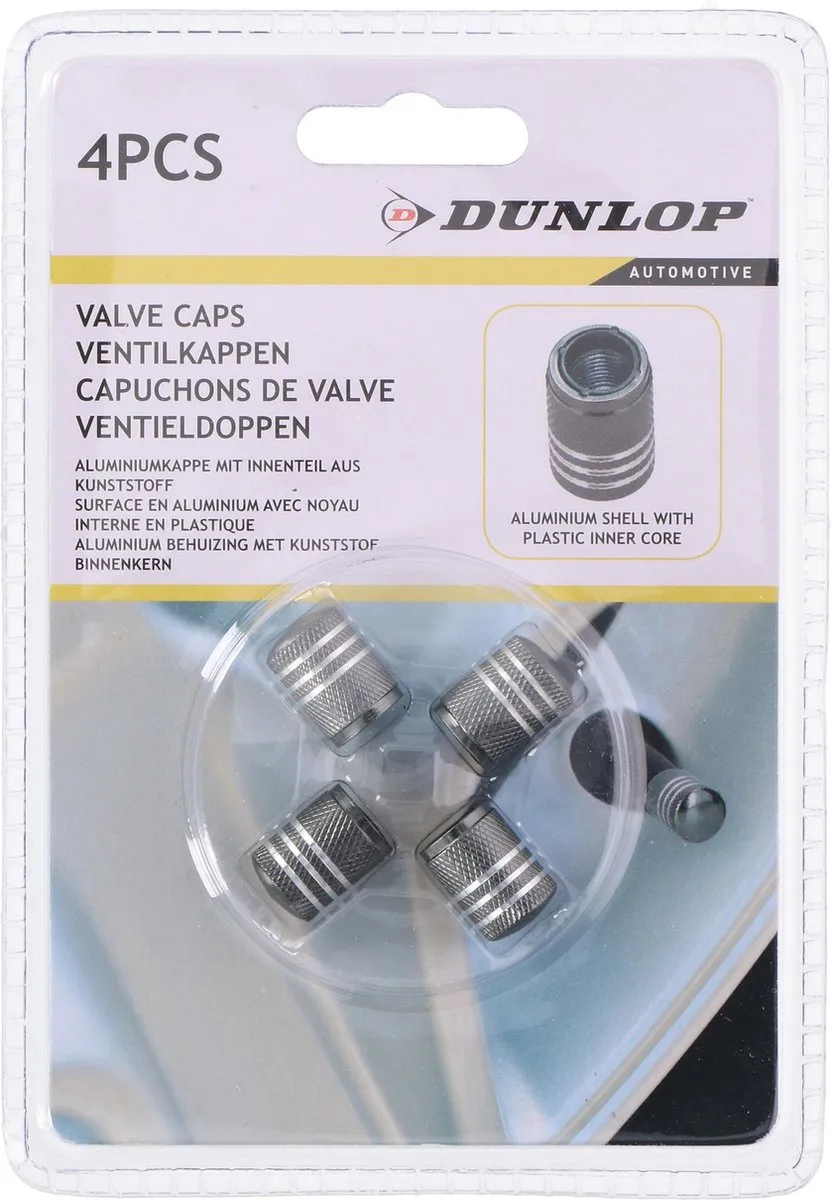 Dunlop Ventieldoppen Av Aluminium - 4 Stuks - Zilvergrijs