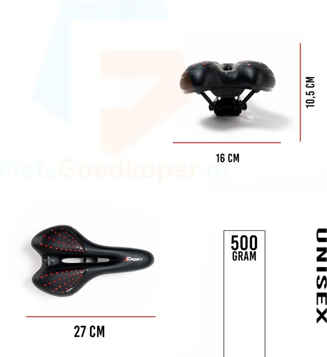 Voltano Sport Trekking Fietszadel - Gelpads - Zwart/Rood