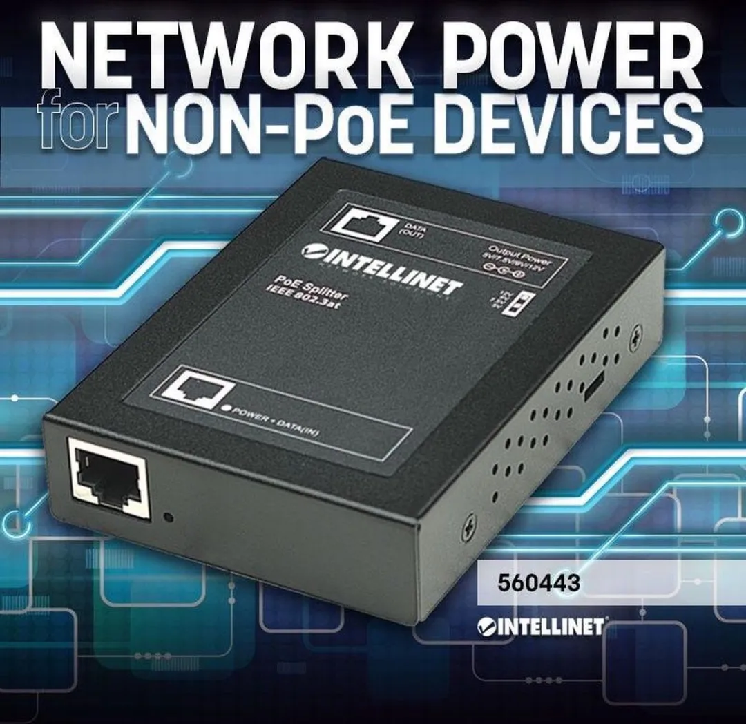 Intellinet 560443 PoE+ Splitter - 1 Poort - 30W - Zwart