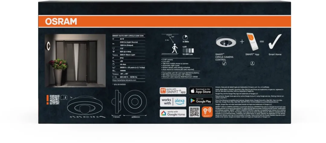 Osram SMART+ AC412080155 Wand-/Plafondlamp + Camera - Donkergrijs - afbeelding 5 van 5