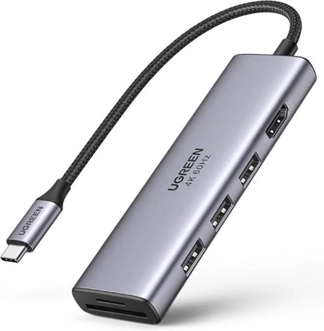 Ugreen 6-in-1 USB-C Hub CM511 - HDMI 4K 60Hz - SD/TF - Grijs