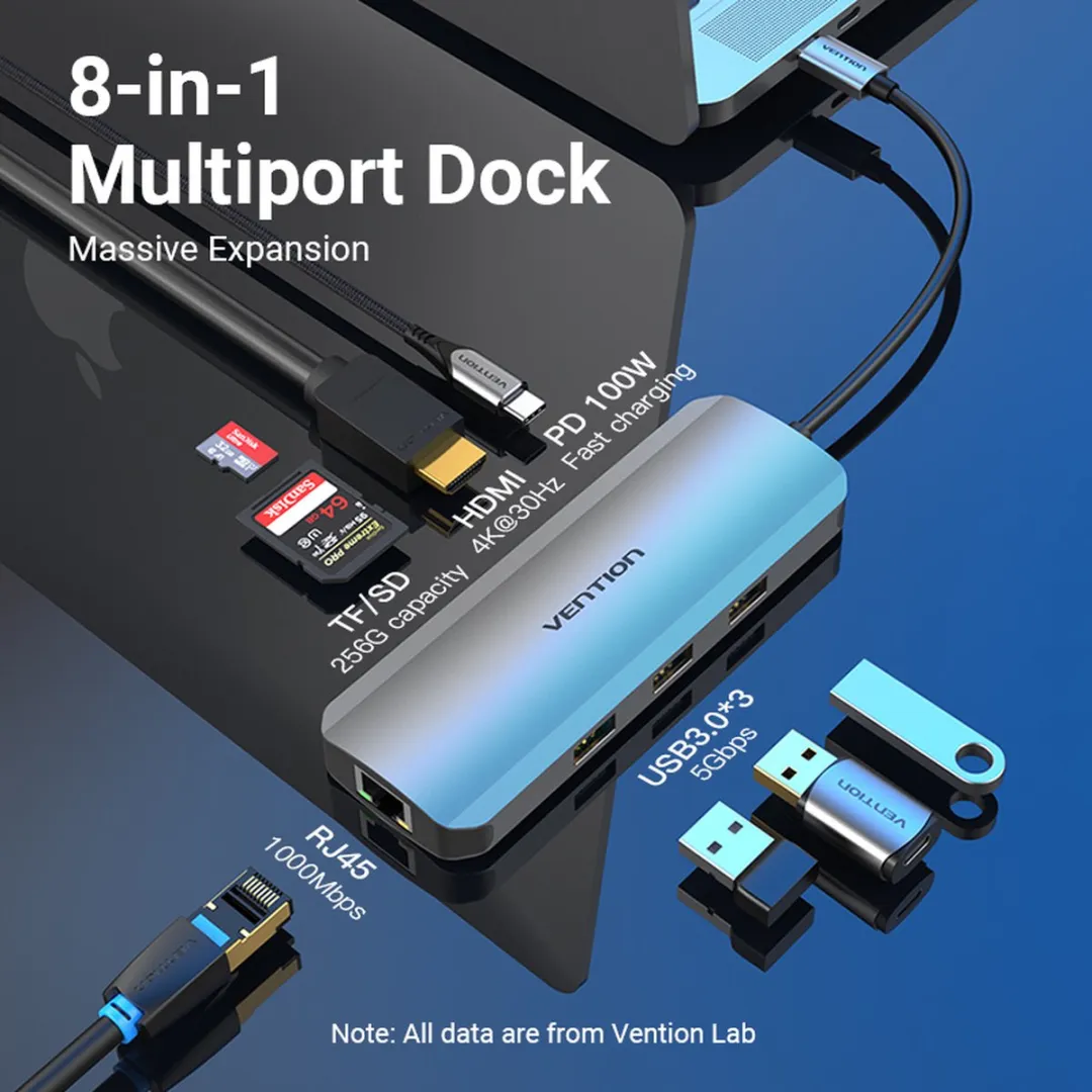 Vention TOKHB Laptop Dock - USB 3.2 Gen 1 - Zilver - afbeelding 6 van 6