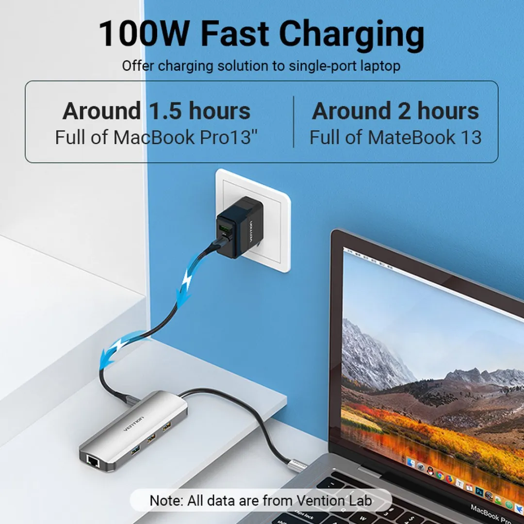 Vention TOKHB Laptop Dock - USB 3.2 Gen 1 - Zilver - afbeelding 2 van 6