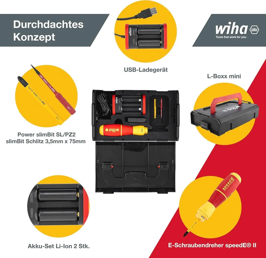 Wiha Ergonomische Elektrische Schroevendraaier Set 7-delig - Rood/Geel