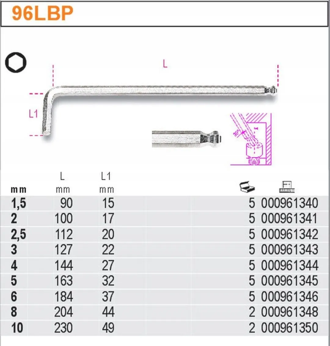 Beta Inbussleutel 2,5mm Kogelpunt
