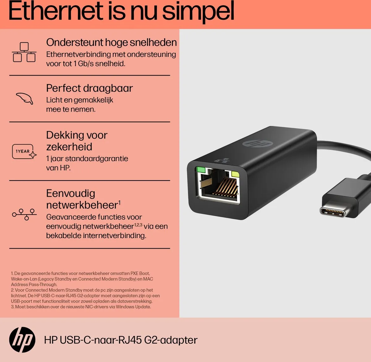 HP USB-C naar RJ45 Adapter G2 - Zwart