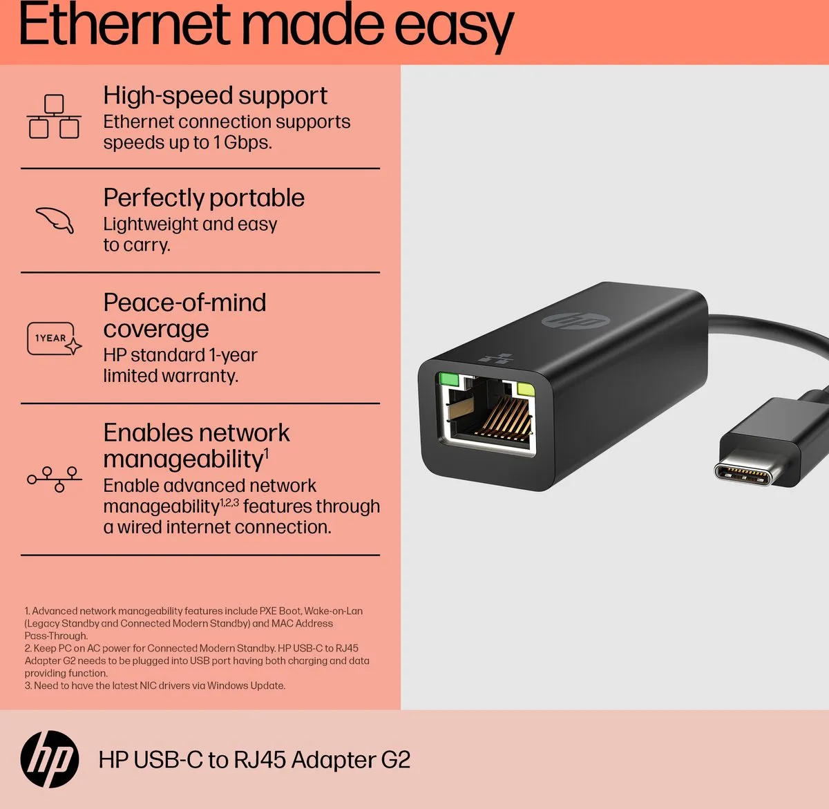 HP USB-C naar RJ45 Adapter G2 - Zwart