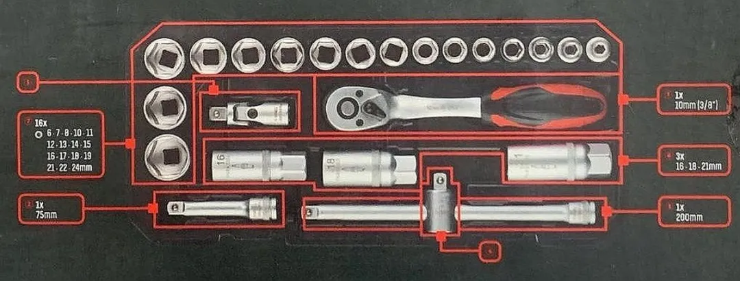 PARKSIDE Dopsleutelset 3/8" PSSS 24 A1 - 24-delig