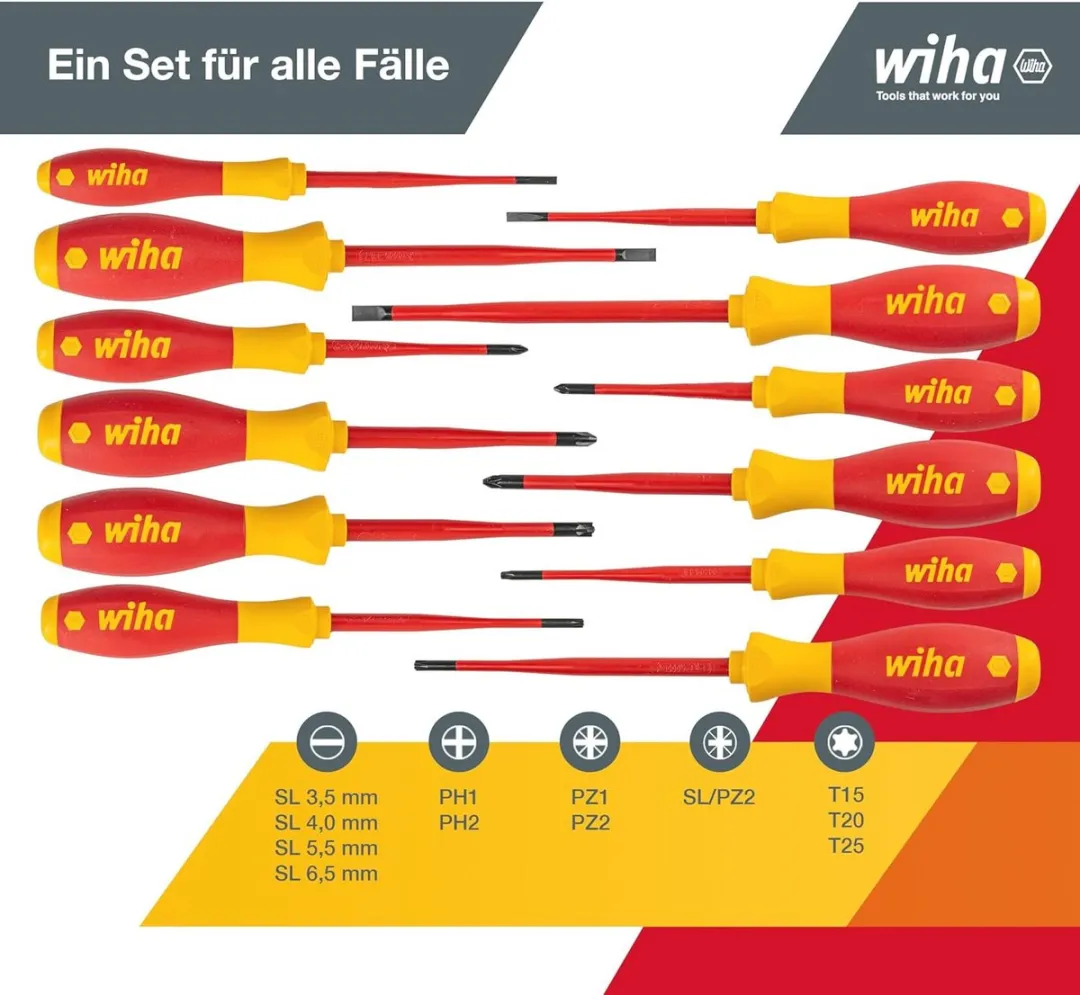 Wiha Ergonomische Elektrische Schroevendraaierset 12-delig - Geel/Rood