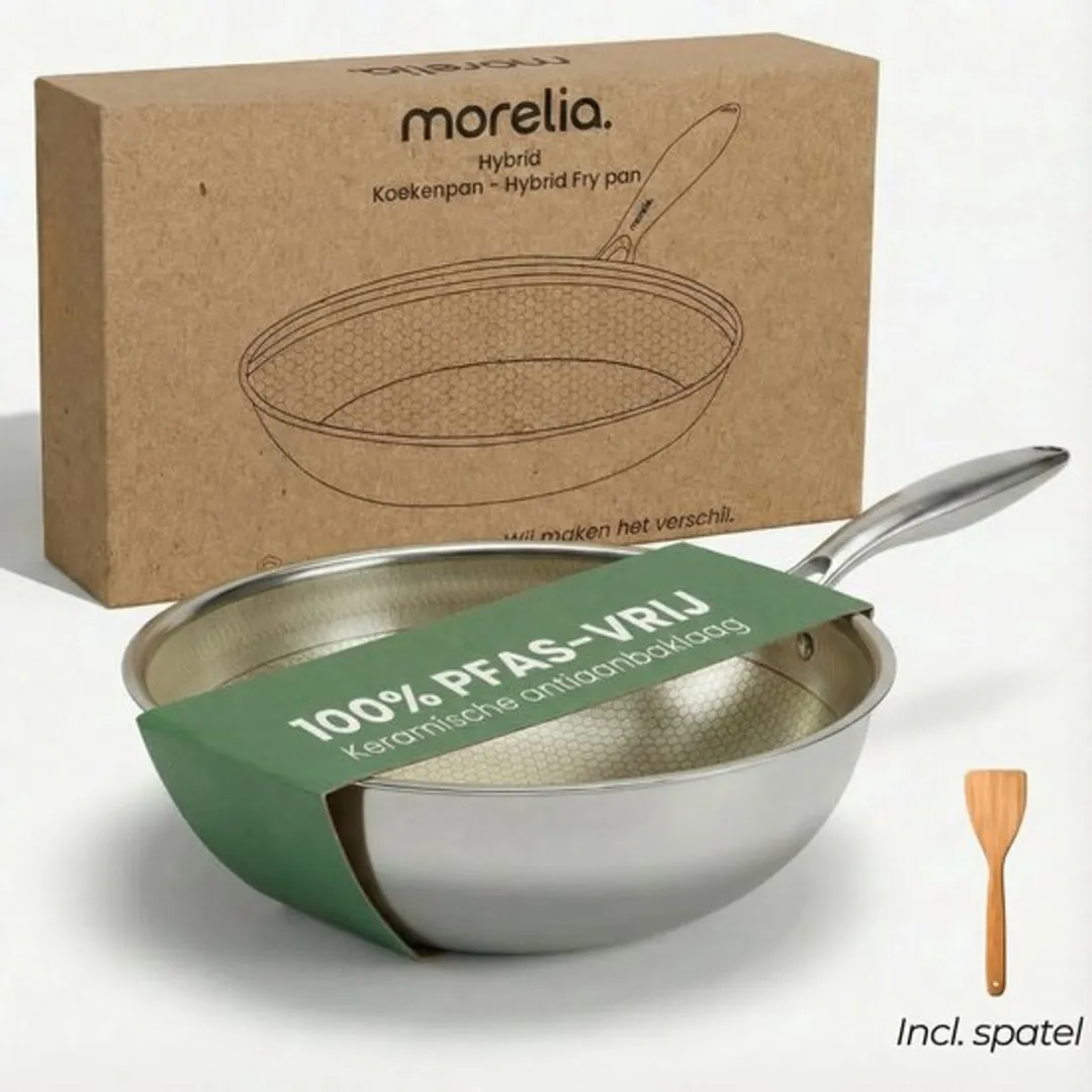 Morelia® Wokpan - RVS Honingraat Anti-Aanbakpan - PFAS & PTFE vrij - Inductie, Elektrisch, Keramisch & Gas