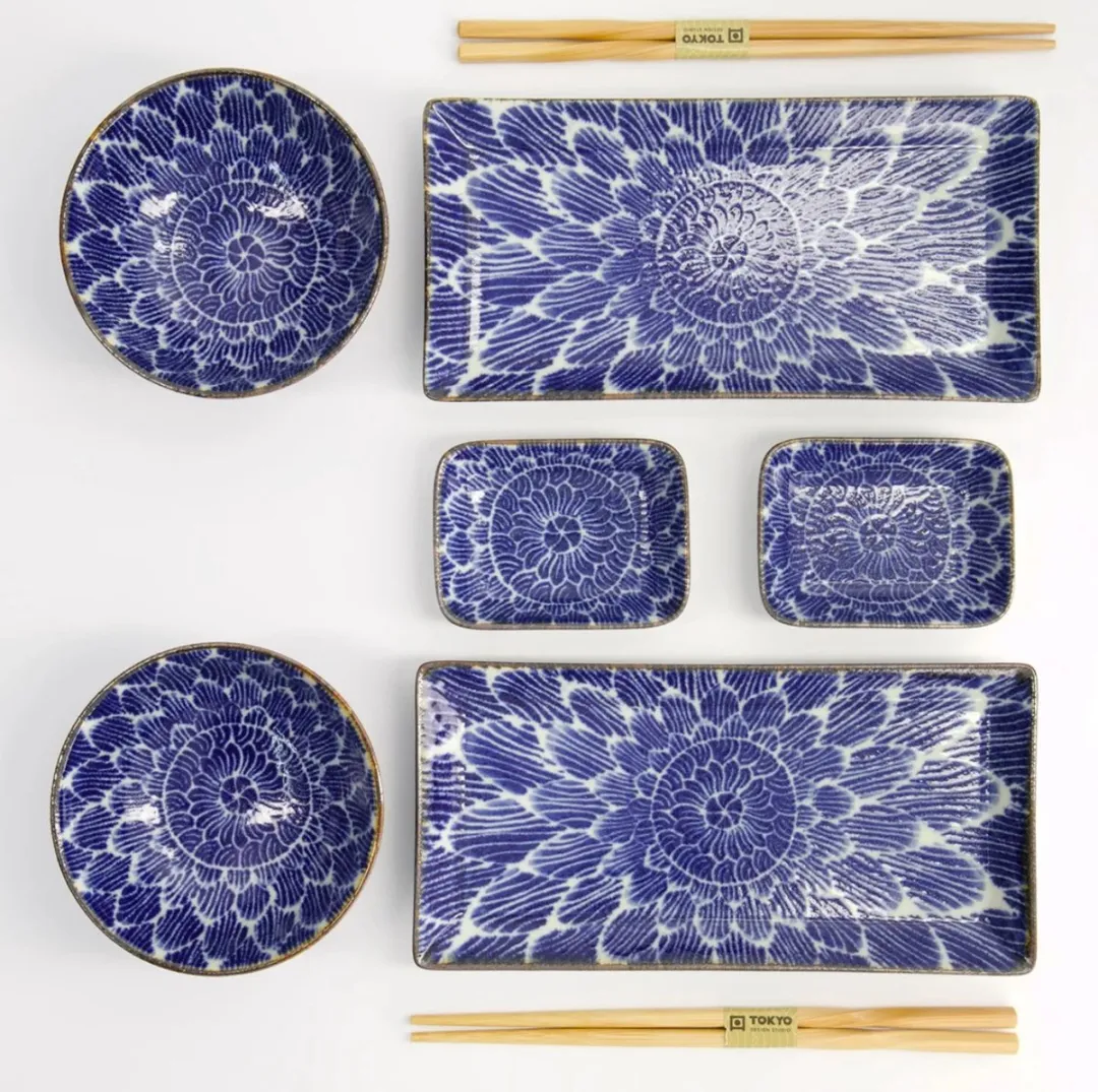 Tokyo Design Studio Ohuke Dahlia Sushi Giftset 13A - 8-delig - Blauw/Wit