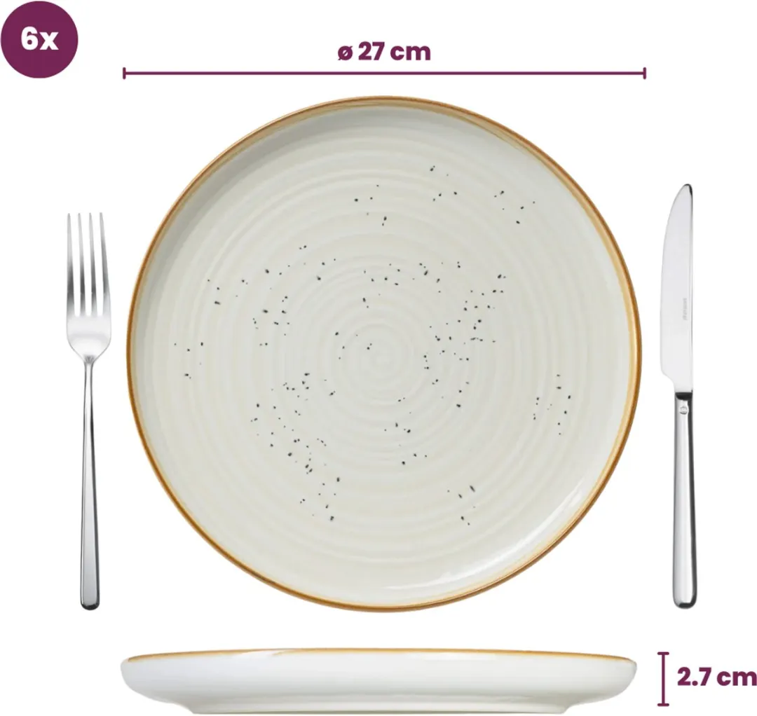 Cosy&Trendy Dinerborden Ø27cm - 6 Stuks - Crème - afbeelding 6 van 6