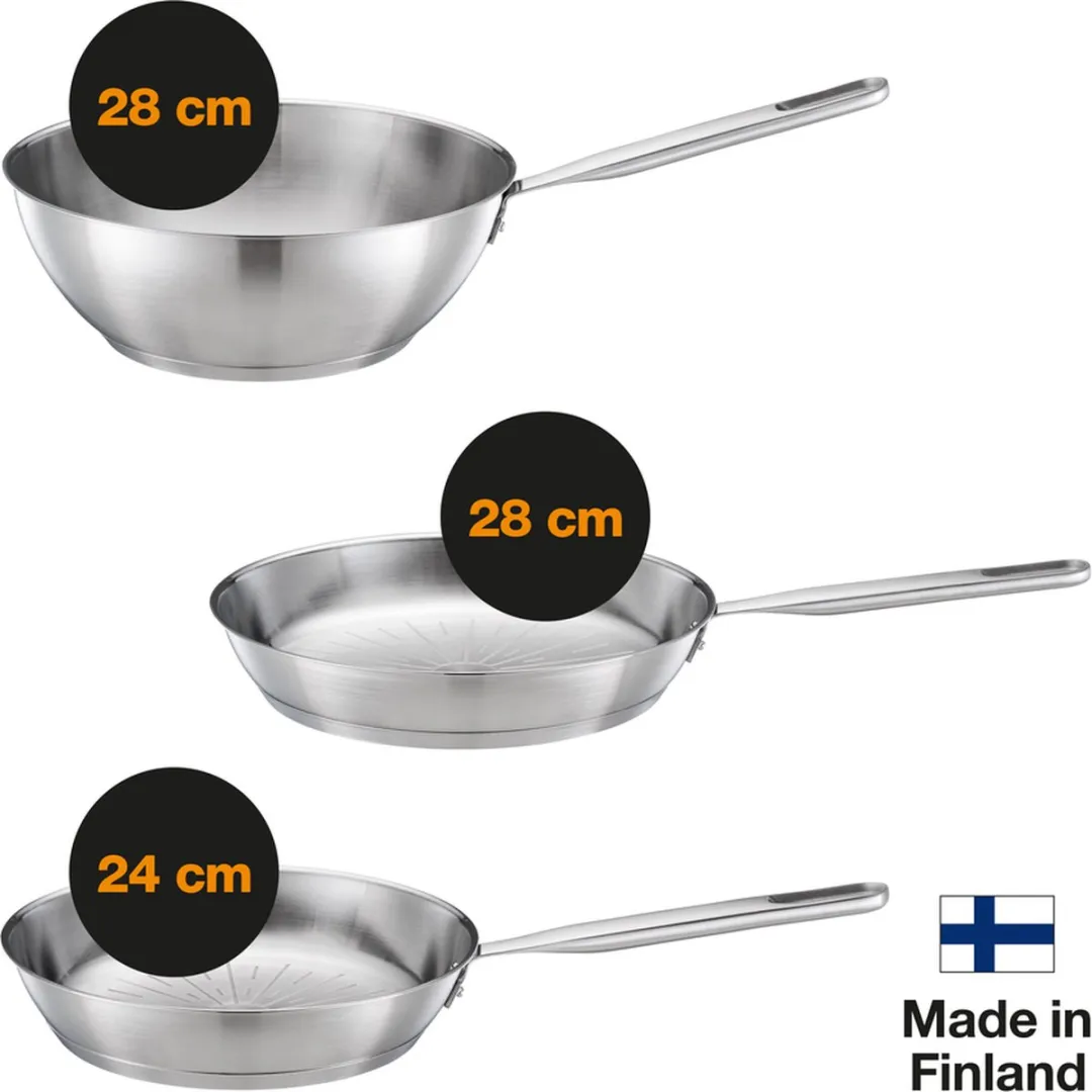 Fiskars Koekenpan Ongecoat Staal - Pan voor alle Kookplaten - Koekenpan 28 cm - Ceratec™ Antiaanbaklaag - RVS Pannen