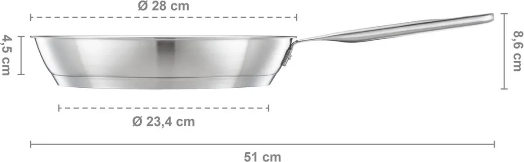 Fiskars Koekenpan Ongecoat Staal - Pan voor alle Kookplaten - Koekenpan 28 cm - Ceratec™ Antiaanbaklaag - RVS Pannen