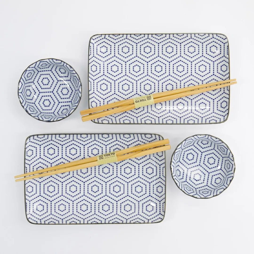 Tokyo Design Studio Kotobuki Sushi Servies 6-delig - MPN 14349 - Blauw/Wit - afbeelding 6 van 6
