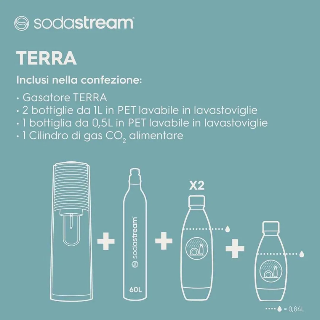 SodaStream Terra Megapack Wit - CO2-cilinder & 2x1L Flessen