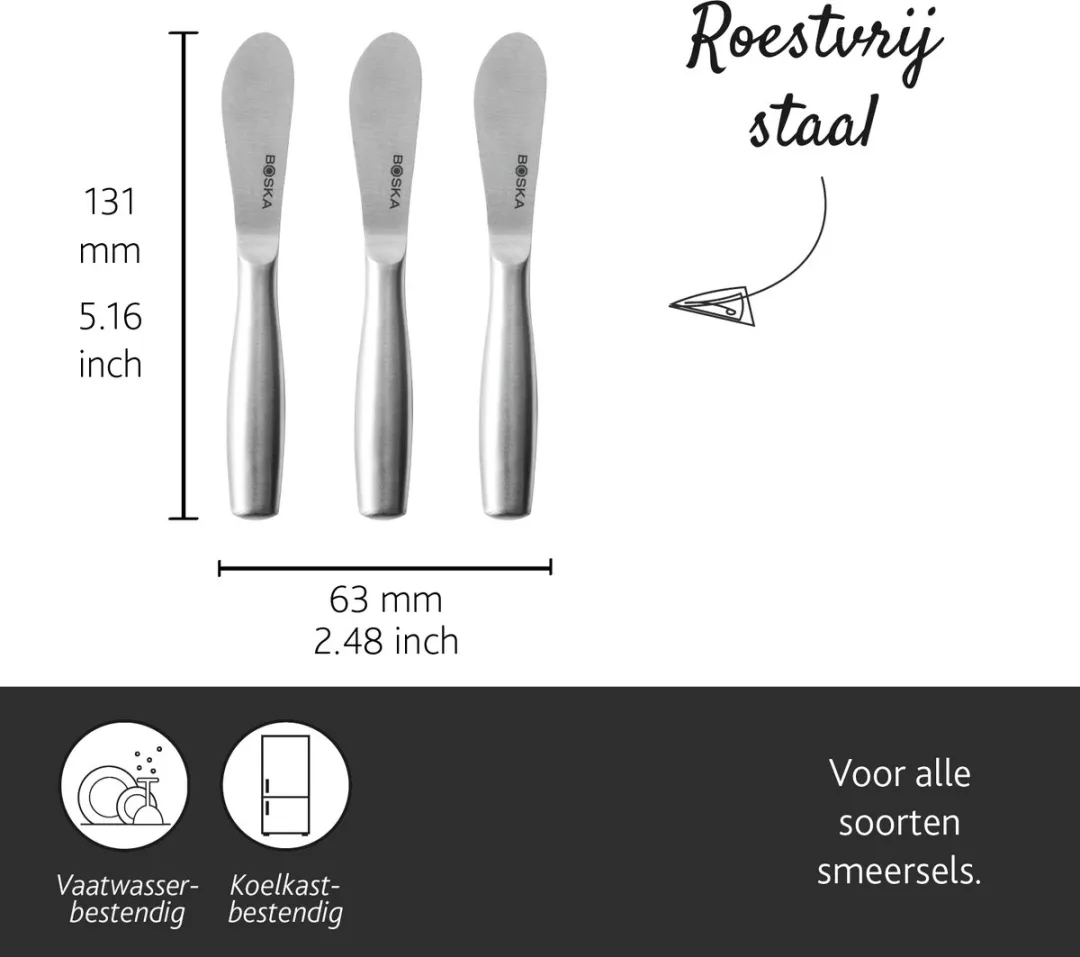 Boska Smeermessenset Mini Copenhagen - Kaasmesjes - 3-delig - Roestvrijstaal - Kaasmessenset voor Verse Kaas