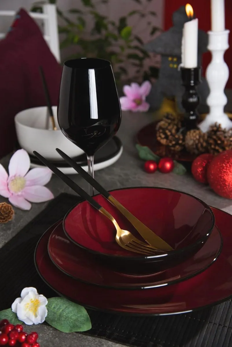 Cosy&Trendy Aardewerk Bordenservies 18-delig - Rood/Zwart