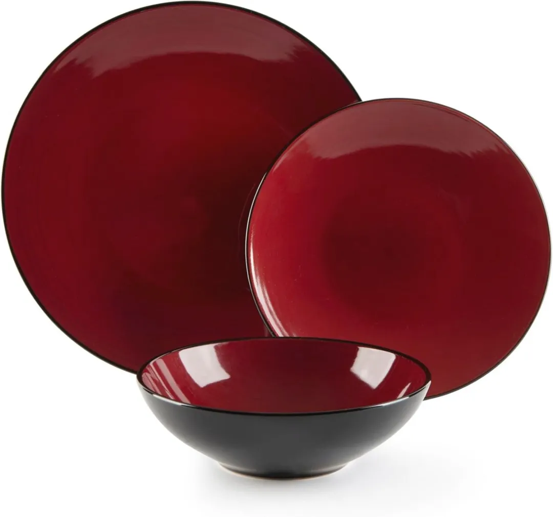 Cosy&Trendy Aardewerk Bordenservies 18-delig - Rood/Zwart