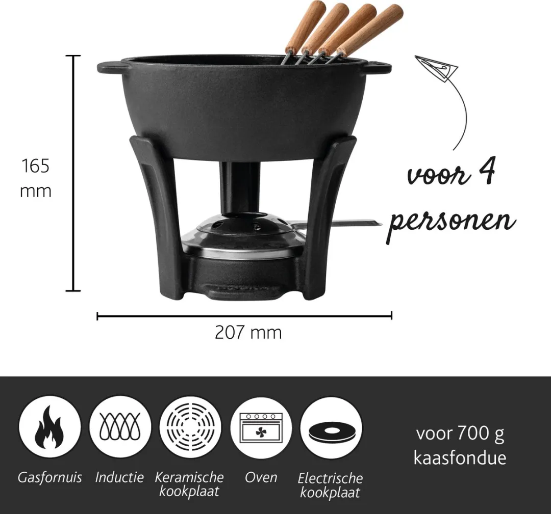 Boska Fondueset Party Pro Gietijzer 1,1L - Zwart