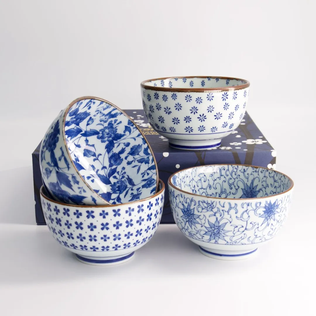 Tokyo Design Studio Blue Flower Kommen Set 4x550ml