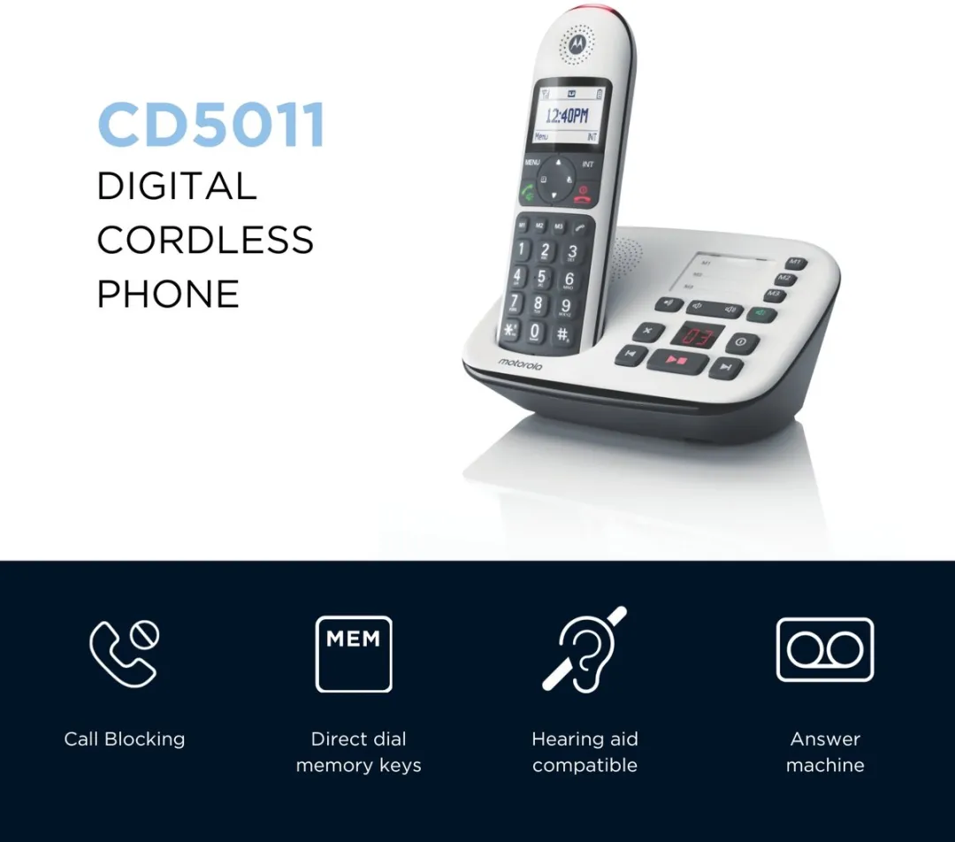 Motorola 5011 Draadloze Telefoon - 1 Handset - Boost Geluidsversterking - Wit/Zwart