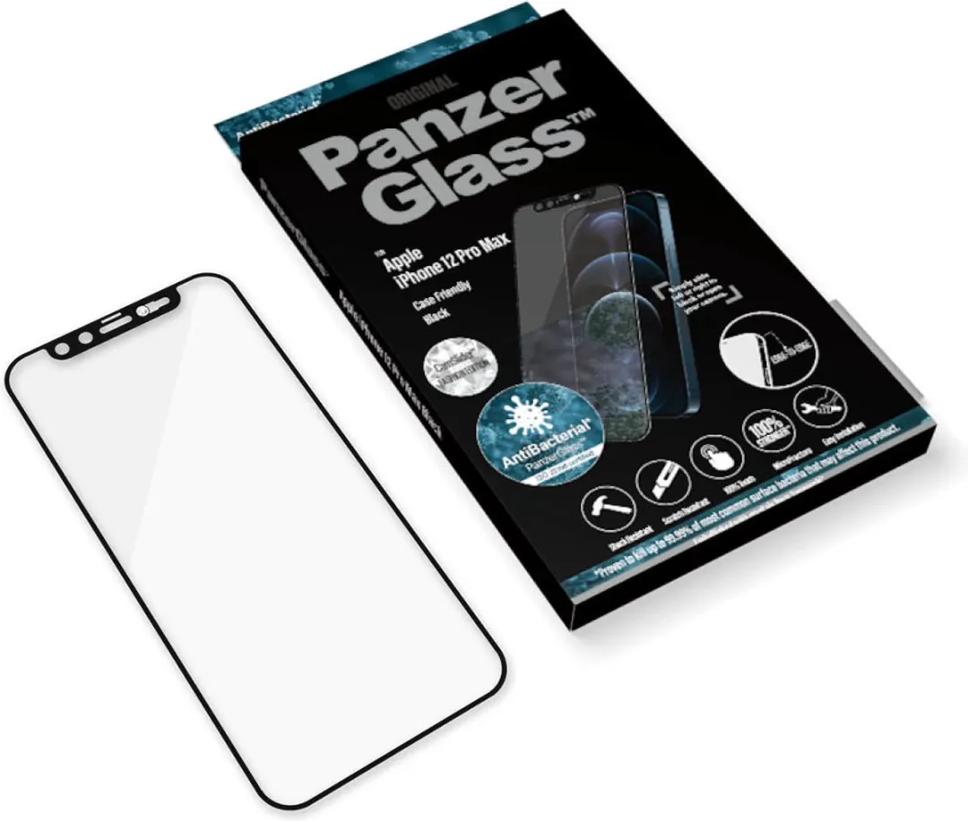 PanzerGlass E2E iPhone 12/Pro/Max Microfractuur Antibacterieel Glas - Swarovski - Zwart - afbeelding 5 van 6