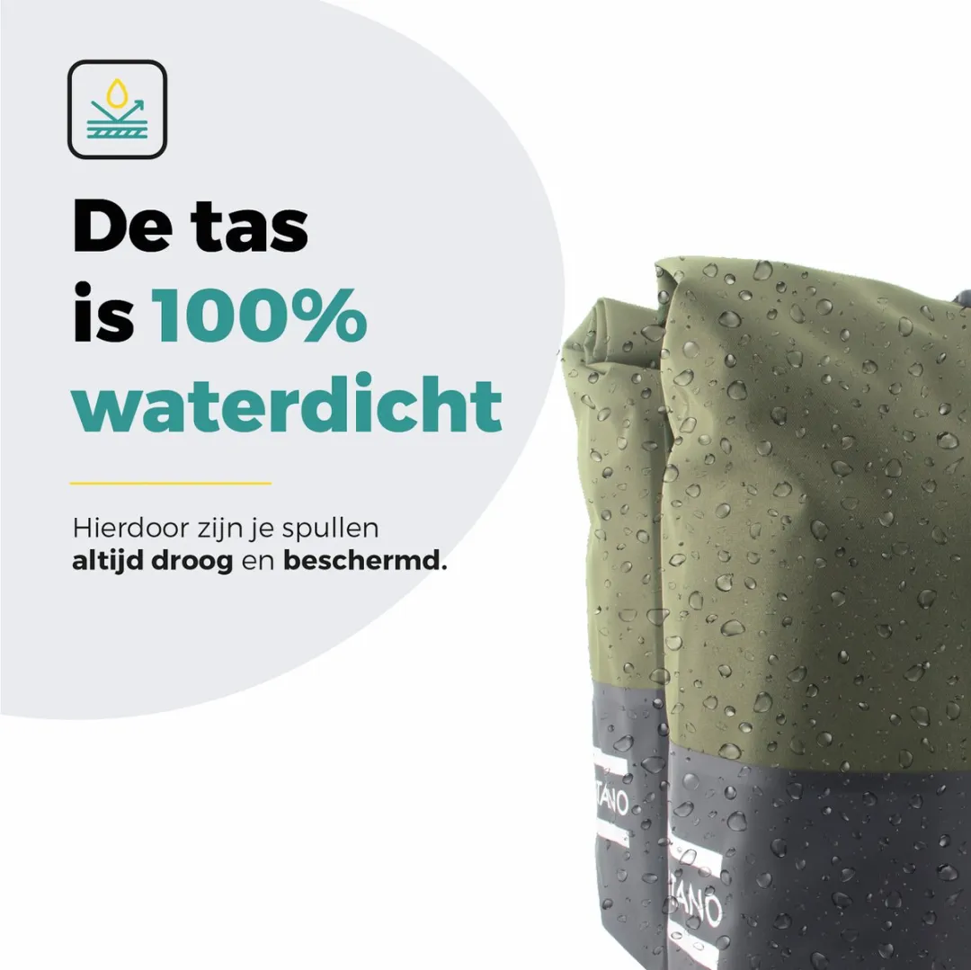 Voltano Dubbele Fietstas Rolltop 50L - Zwart/Olijfgroen