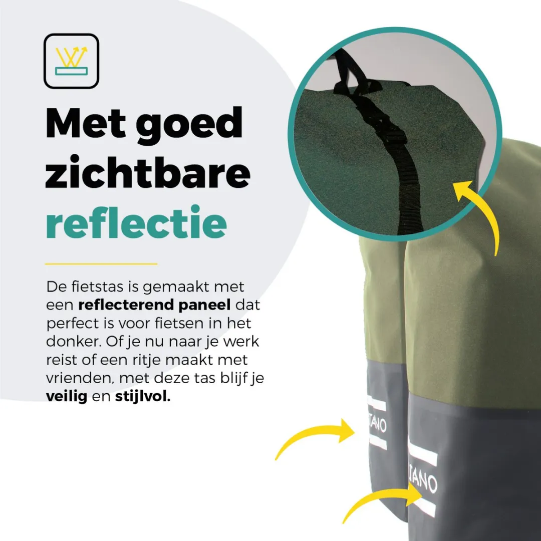 Voltano Dubbele Fietstas Rolltop 50L - Zwart/Olijfgroen