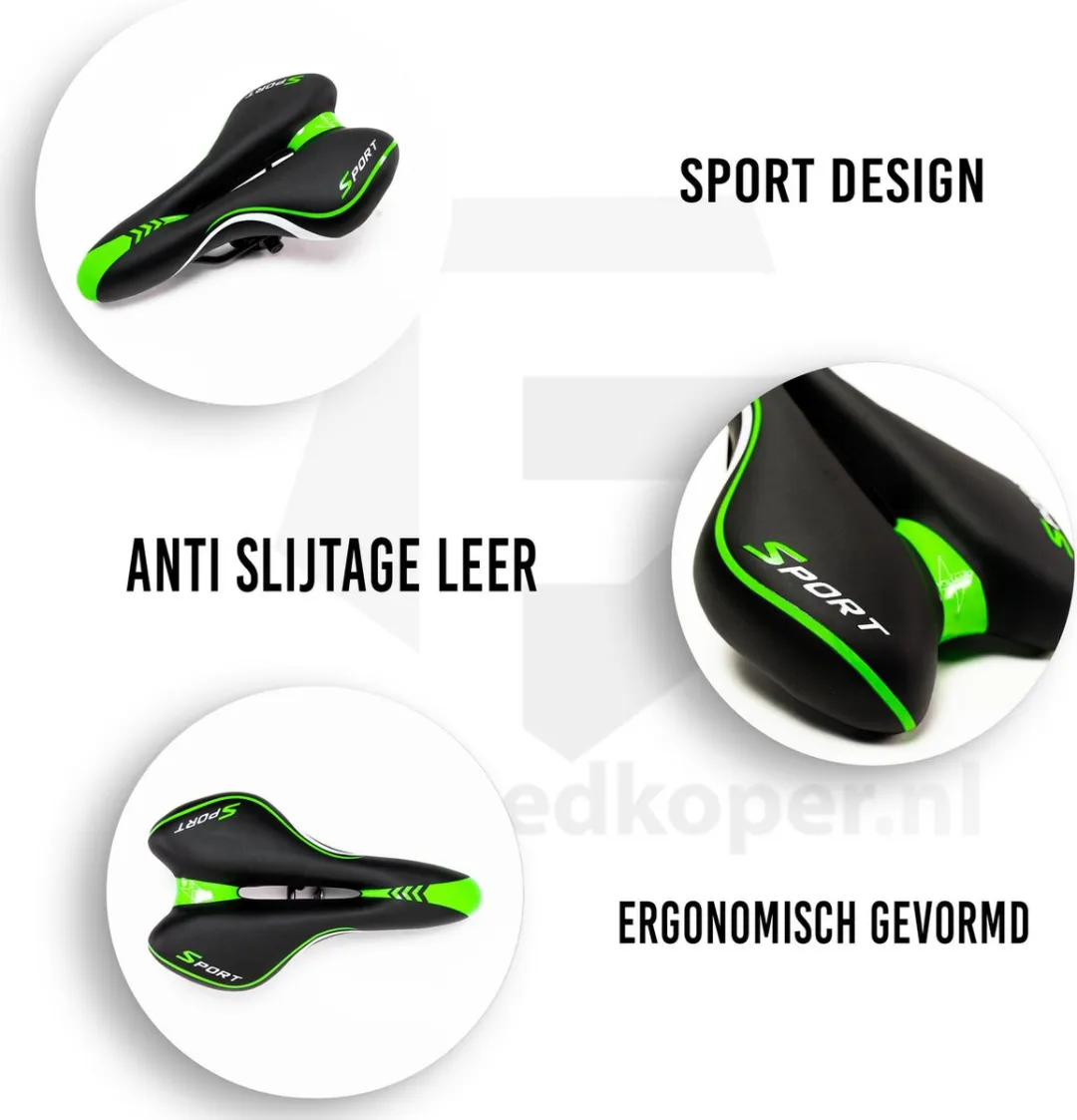 Voltano Sport Fietszadel Gel Trekking - Zwart/Groen - 45-155mm