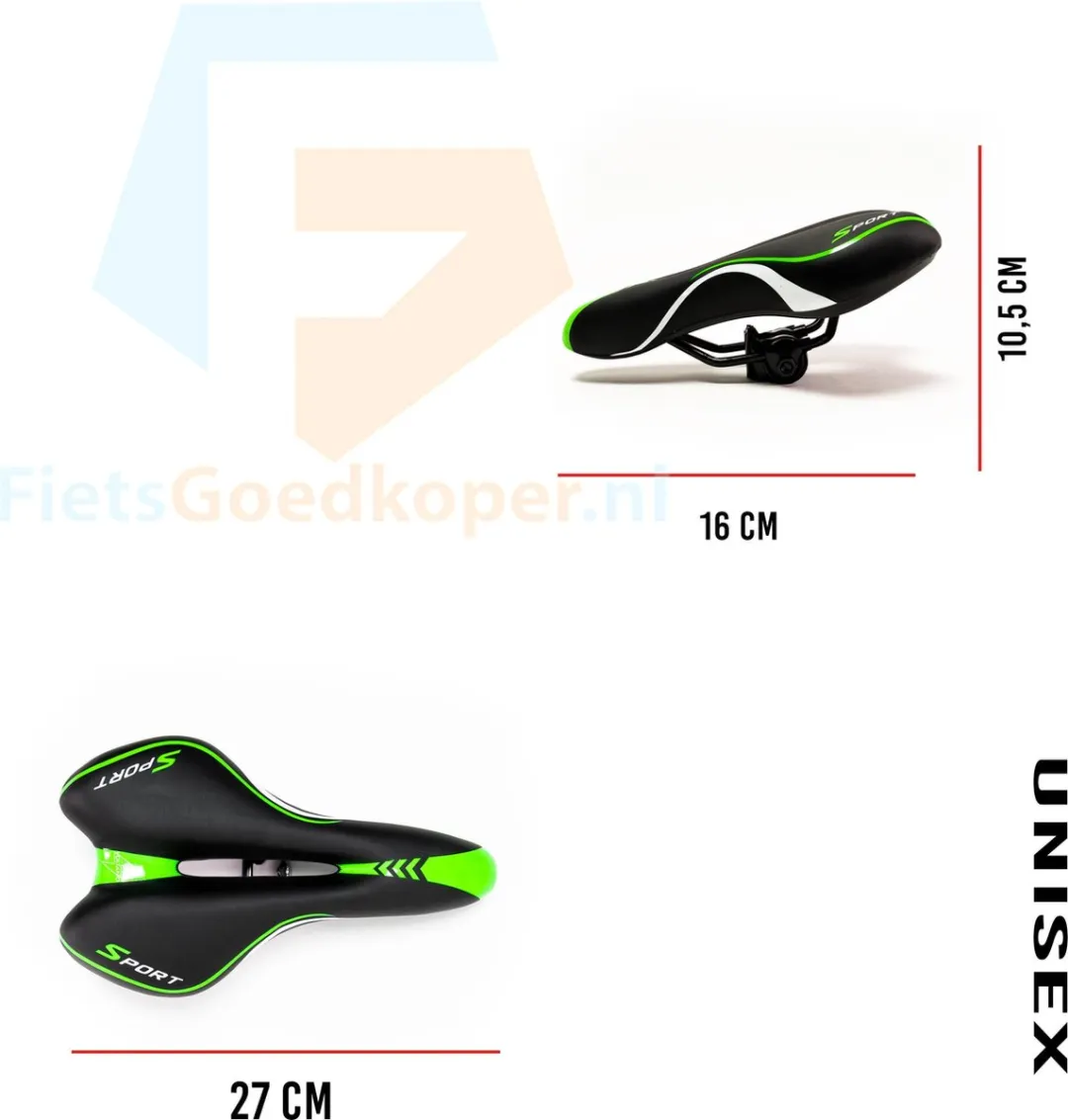 Voltano Sport Fietszadel Gel Trekking - Zwart/Groen - 45-155mm