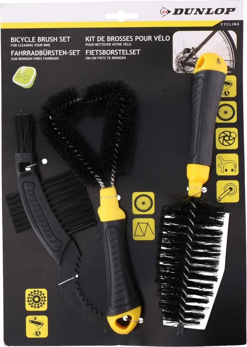 Dunlop Fietsonderhoudsset Reinigingsborstels 3 Stuks - Zwart/Grijs