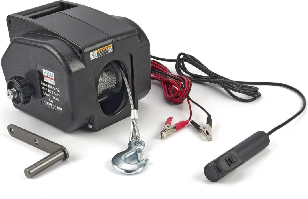 HBM Draagbare Elektrische Lier 12V 900kg - Zwart