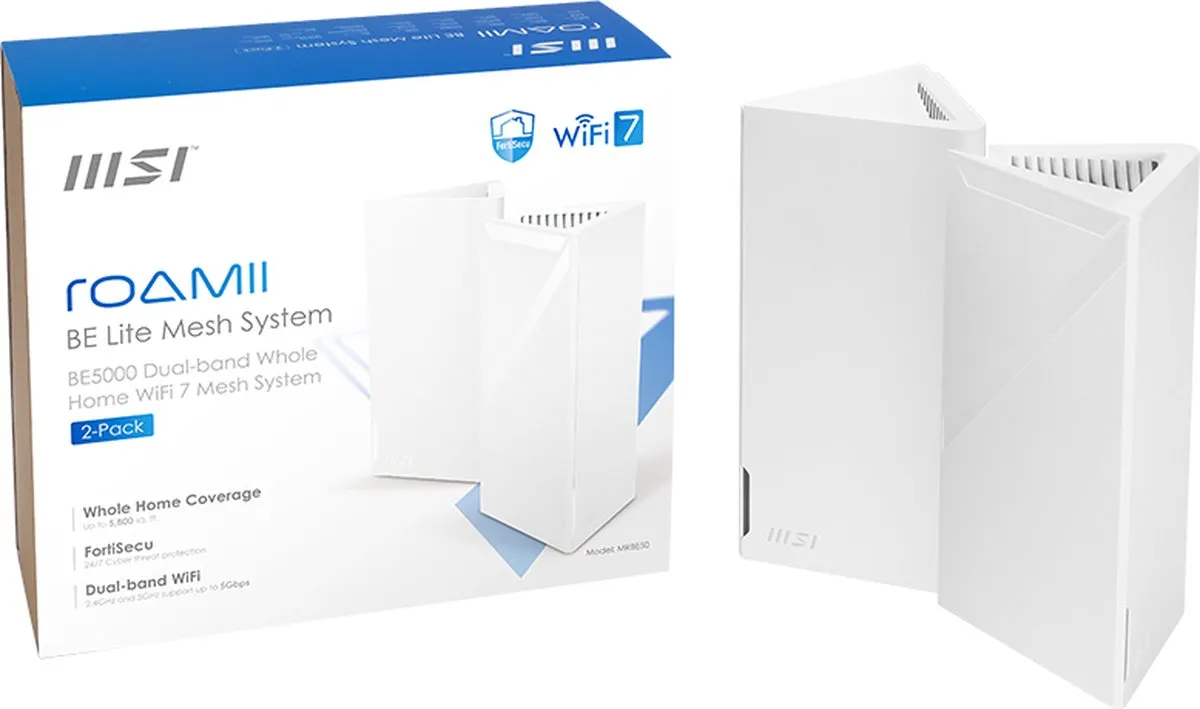 MSI Roamii BE Lite Mesh System MRBE50-2PK - 2 Stuks - WiFi 7 - 3600Mbps - afbeelding 6 van 6
