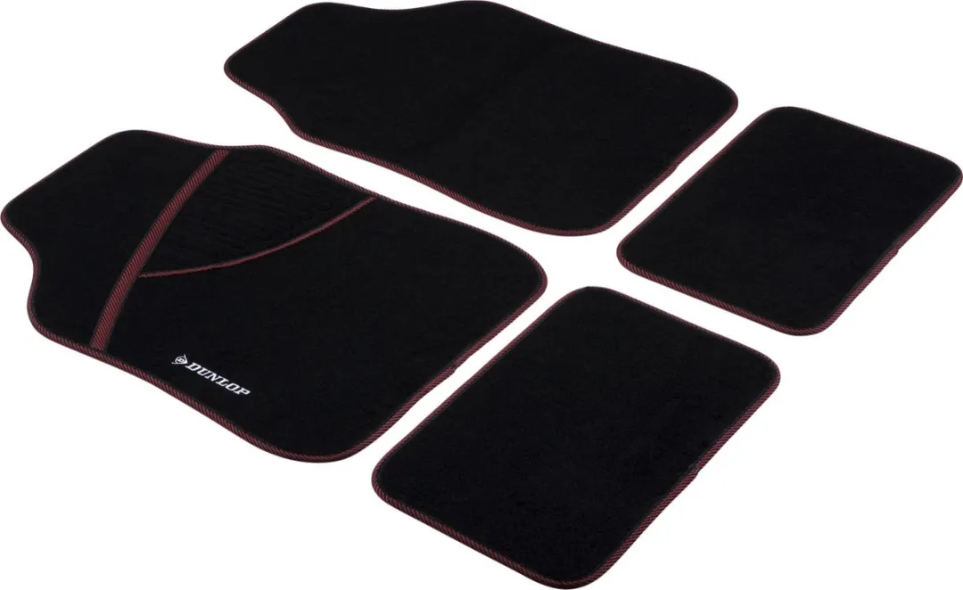 Dunlop Automatten Set 4 Stuks - 66x44cm & 28x42cm - Zwart/Rood