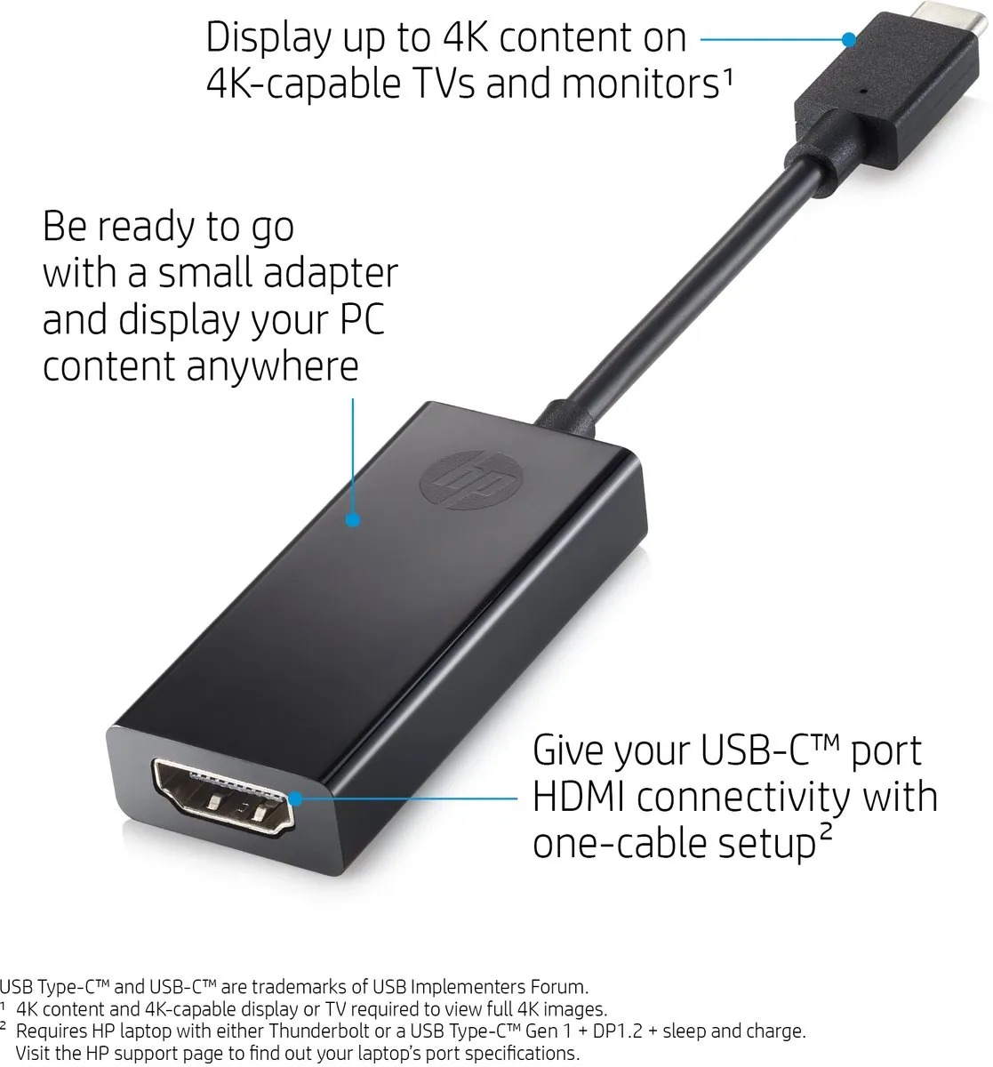 HP Externe Video-adapter USB-C naar HDMI - 1WC36AA - Zwart