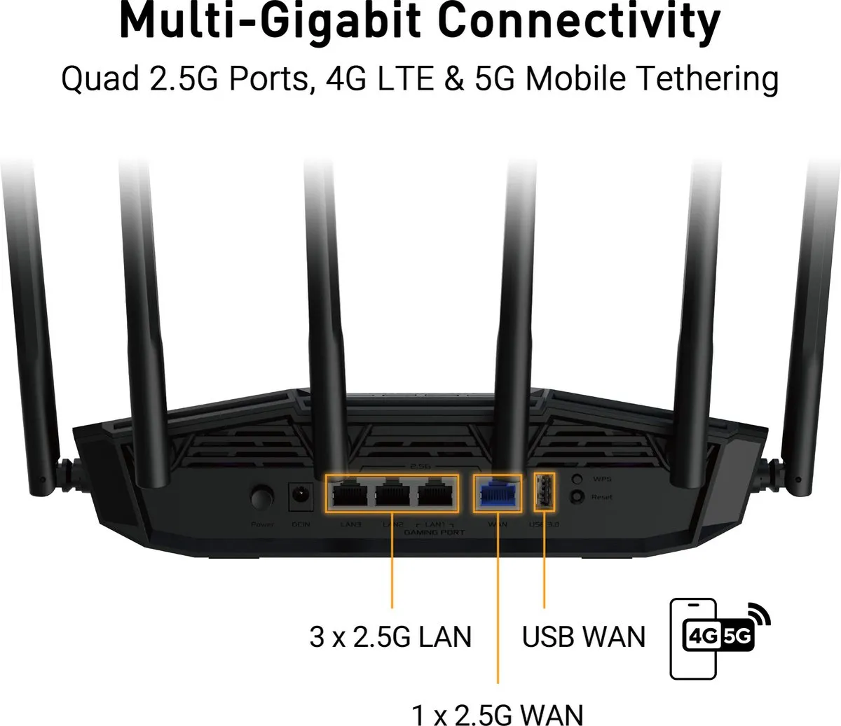 ASUS TUF Gaming BE6500 Gaming Router - WiFi 7 - 6500 Mbps - Zwart