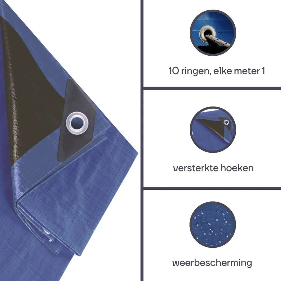 Perel Dekzeil 2x3m Blauw/Zwart - 180 g/m² - afbeelding 6 van 6