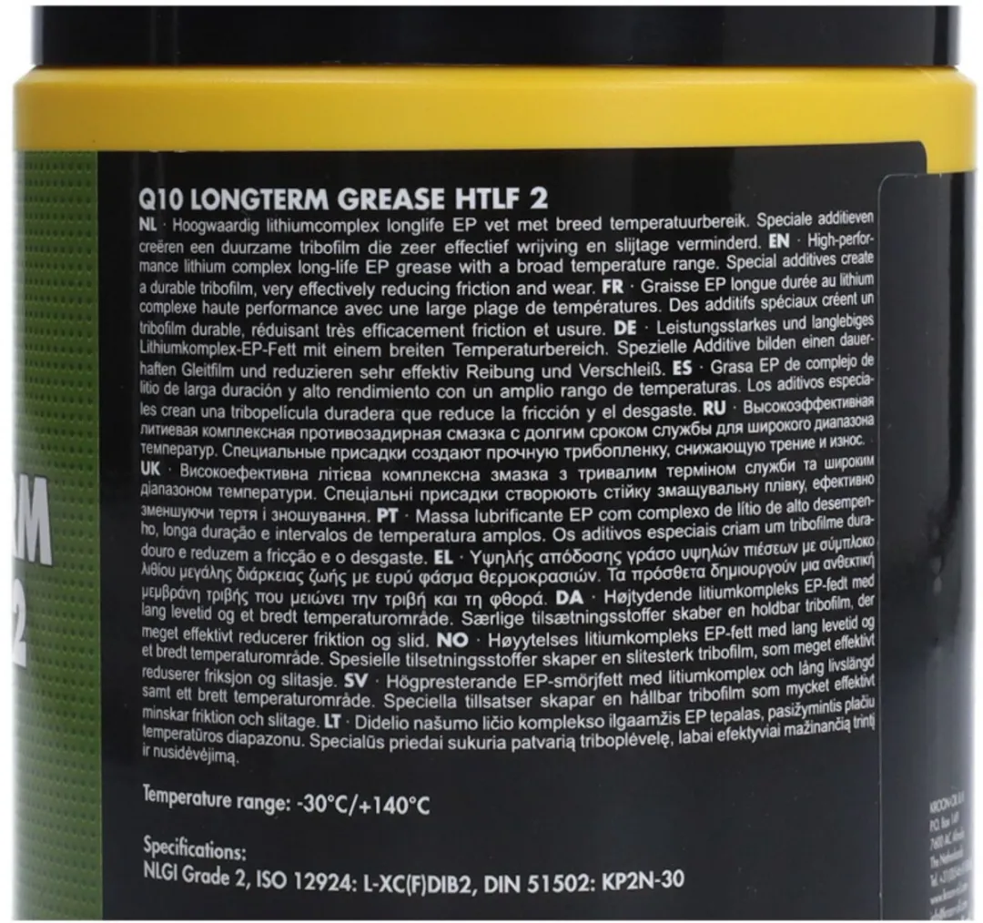 Kroon-Oil Q10 Longterm Grease HTLF 2 Vet 600g - Grijs