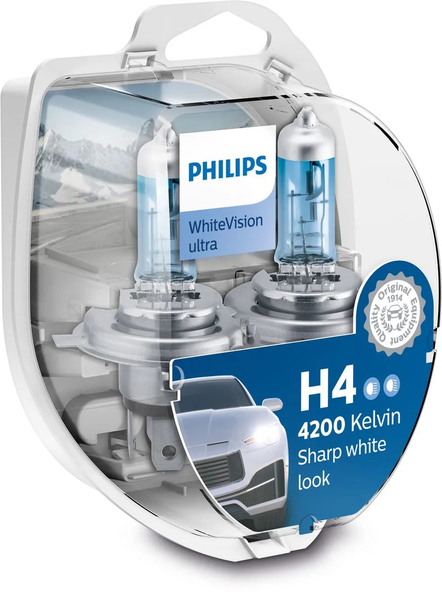 Philips H4 White Vision Reservelampen 12V 60/55W - 2 Stuks