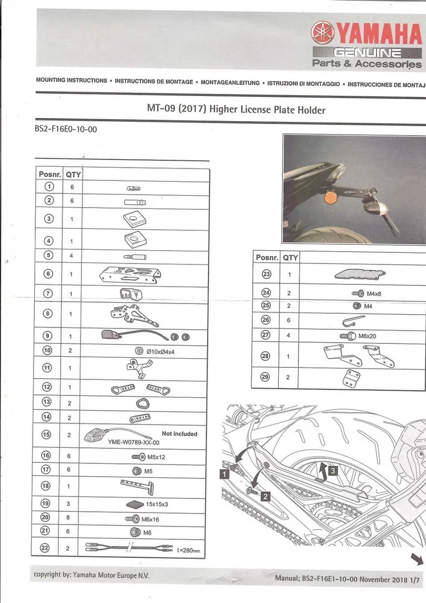Yamaha 850 MT-09 Support Haut LED Plaque