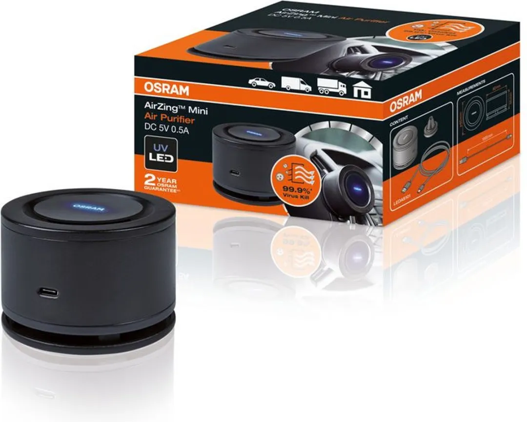 Osram Mini Luchtzuiveraar UV LED - Zwart - Ø80mm - USB-C - afbeelding 4 van 6