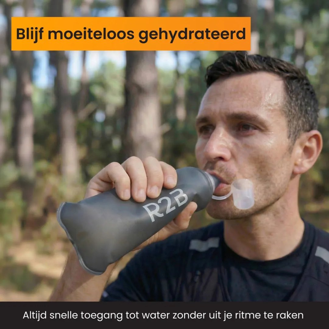 R2B Soft Flask 500 ML - Drinkfles Hardlopen - Opvouwbare Waterfles - Flexibele Drinkfles - Bidon/Drinkzak - Antraciet