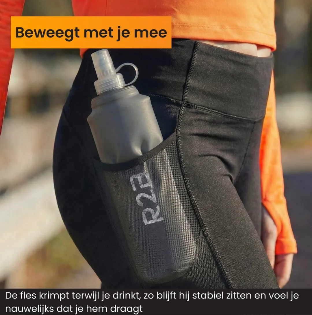 R2B Soft Flask 500 ML - Drinkfles Hardlopen - Opvouwbare Waterfles - Flexibele Drinkfles - Bidon/Drinkzak - Antraciet